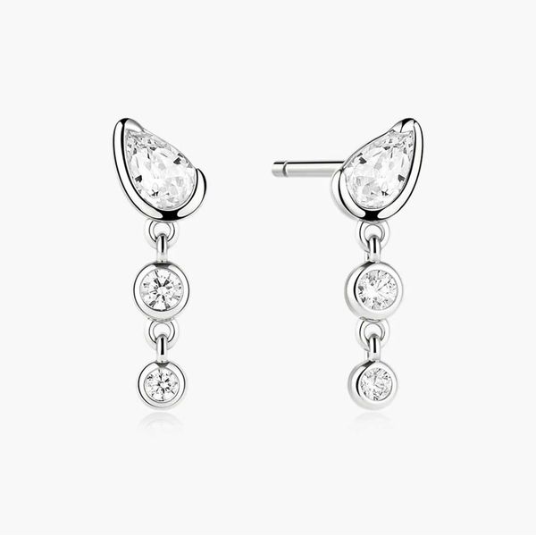 Silver Teardrop & Bezel Round Dangle Stud Earrings Koerbers Fine Jewelry Inc New Albany, IN