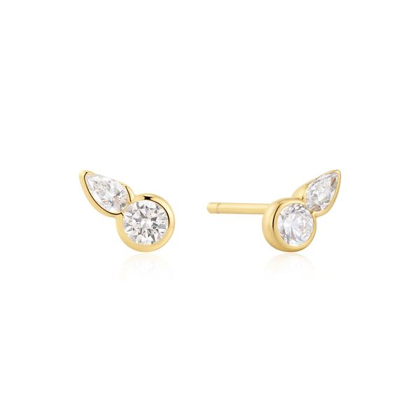 Gold Bezel Round & Teardrop Stud Earrings Koerbers Fine Jewelry Inc New Albany, IN