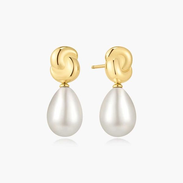Gold Twist & Shell Pearl Drop Stud Earrings Koerbers Fine Jewelry Inc New Albany, IN