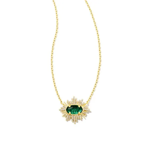 Grayson Sunburst Frame Short Pendant Necklace Gold Green Glass Koerbers Fine Jewelry Inc New Albany, IN