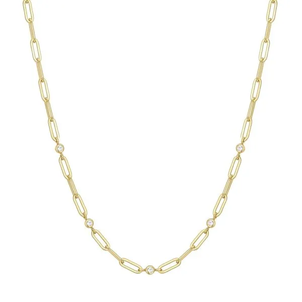 Gold Bezel Station Paper Clip Chain Necklace Koerbers Fine Jewelry Inc New Albany, IN