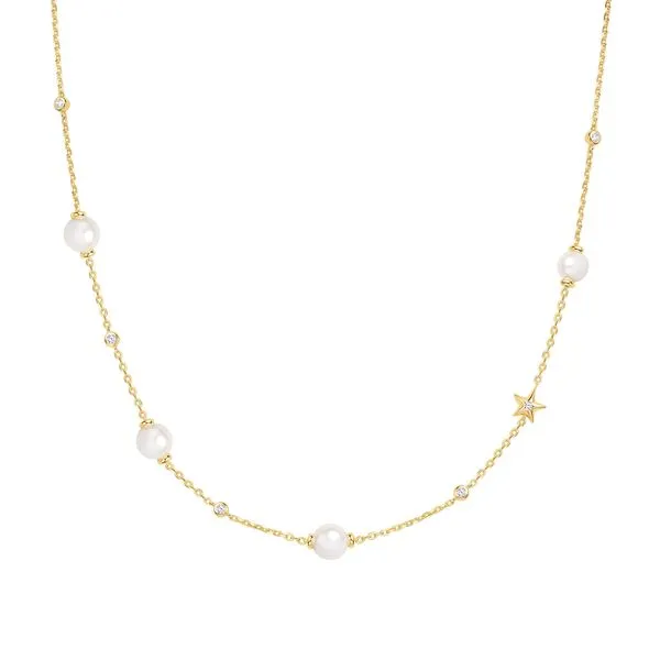 Gold Pearl and Star Station Necklace Koerbers Fine Jewelry Inc New Albany, IN