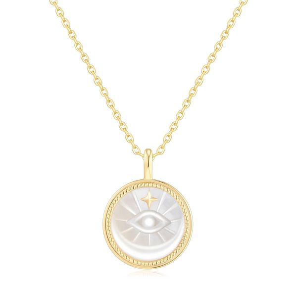 Gold Evil Eye Mother-of-Pearl Medallion Necklace Koerbers Fine Jewelry Inc New Albany, IN