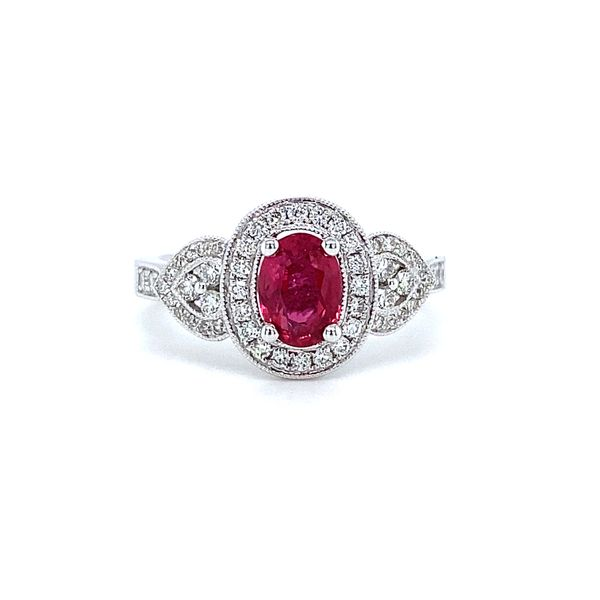 Le Vian Ruby & Diamond Milgrain Halo Ring Image 2 Koser Jewelers Mount Joy, PA