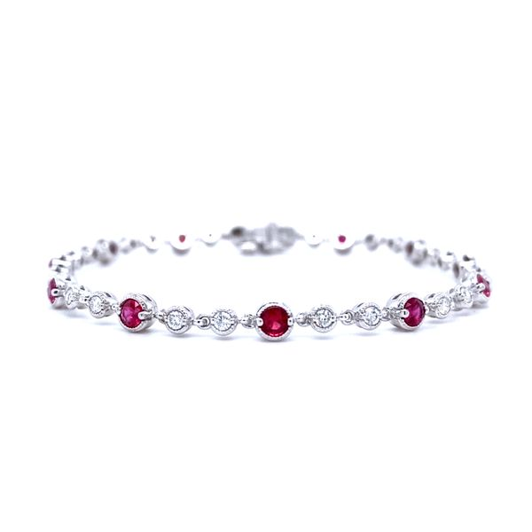 Ruby & Diamond Bezel Set Milgrain Bracelet Koser Jewelers Mount Joy, PA