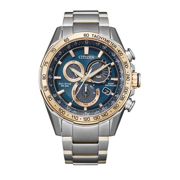 Citizen® Eco-Drive® 'PCAT' Atomic Timekeeping Blue & Gold Dial Watch Koser Jewelers Mount Joy, PA