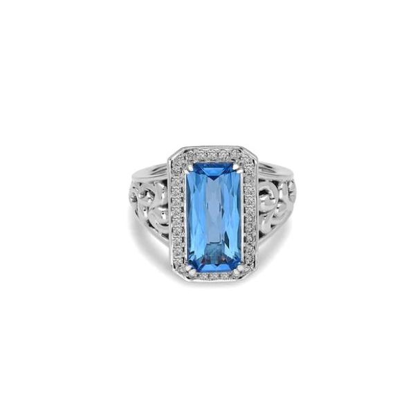 Charles Krypell Blue Topaz & Diamond Silver Ivy Emerald Cut Ring Koser Jewelers Mount Joy, PA