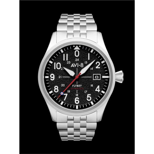AVI-8 Flyboy Edgar Automatic Black Dial Stainless Steel Band Watch Koser Jewelers Mount Joy, PA
