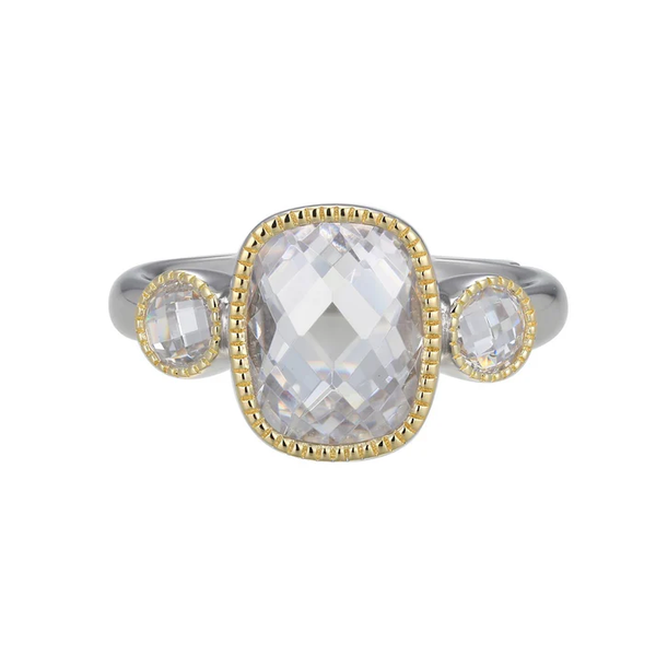 Elle Jewelry Sterling Silver 3 Stone Ring With Gold Plated Milgrain Detail Krekeler Jewelers Farmington, MO