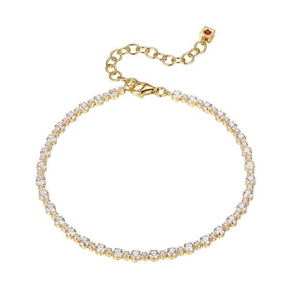 Lady's Elle Sterling Silver Gold Plated Bracelet  Cz Rd 6.5 Inches with Extension 1.5 Inch Krekeler Jewelers Farmington, MO