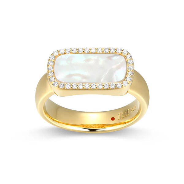 ELLE Jewelry Sterling Silver Allure 2.0 Yellow Gold-Plated White Mother of Pearl and CZ Ring Size 7 Krekeler Jewelers Farmington, MO