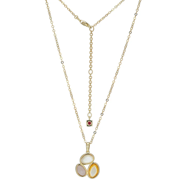 Elle Gold Plated Sterling Silver Reviere White and Yellow Mother-of-Pearl & Rose Quartz Pendant Necklace Krekeler Jewelers Farmington, MO