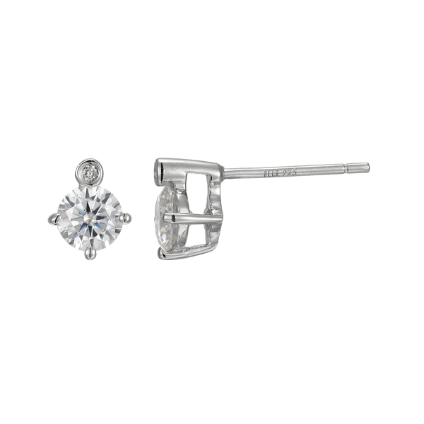 Lady's Elle Sterling Silver april Birthstone Stud Earrings Moissanite and Lab Grown Diamonds Krekeler Jewelers Farmington, MO