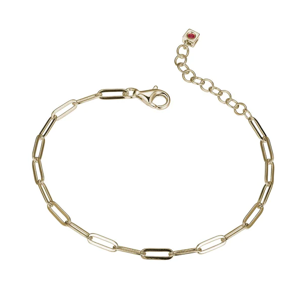 Lady's Elle Sterling Silver And 18 Karat Yellow Gold Plated 3mm Paperclip Chain Bracelet 6.75