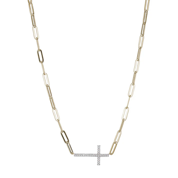 Elle Jewelry Gold Plated Sterling Silver Paperclip Chain Cross Necklace 17