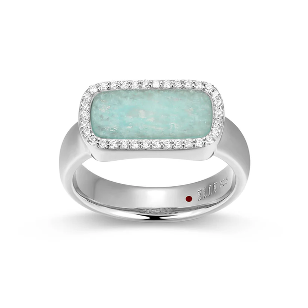 Elle Gold Plated Sterling Silver Amazonite and CZ Ring Size 9 Krekeler Jewelers Farmington, MO