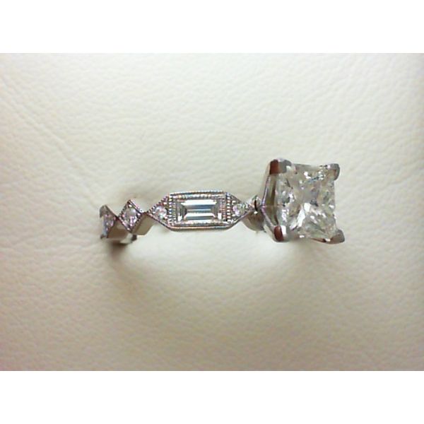 Lady's 14k White Engagment Ring With One Princess Cut Diamond Weighing 1.29 Ct and 8 Round Cut Diamonds And 4 Baguette Cut Diamonds Image 3 Krekeler Jewelers Farmington, MO