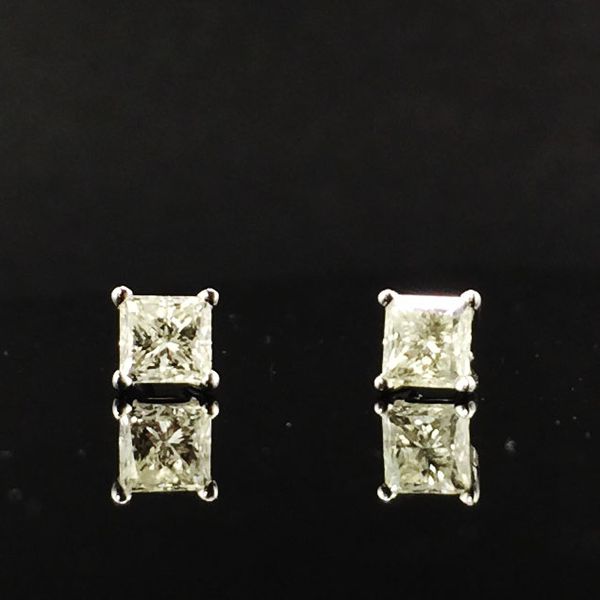 Lady's 14 Karat White Gold Earrings With 2 Princess Cut Diamonds With H/I  Color And SI1 Clarity Weighing .75ctw Krekeler Jewelers Farmington, MO