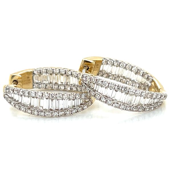 Lady's 14 Karat Yellow Gold Inside Out Diamond Hoop Earrings Krekeler Jewelers Farmington, MO