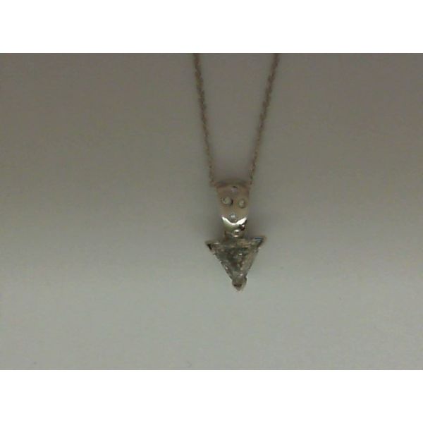 Lady's 14 Karat White Gold Diamond Pendant With OneTrillion Cut Diamond Weighing .72 having I Color and SI2 Clarity Krekeler Jewelers Farmington, MO