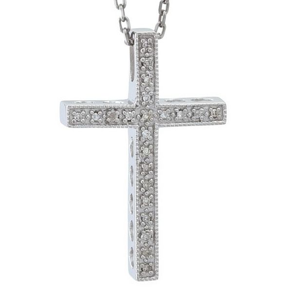Lady's Sterling Silver Diamond Pave Cross Pendant Necklace Krekeler Jewelers Farmington, MO