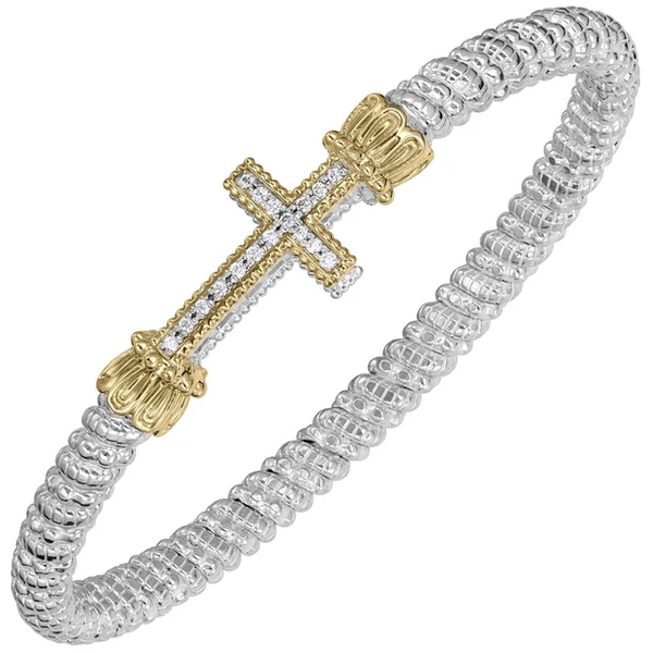 Lady's Alwand Vahan 14 Karat Yellow Gold And Sterling Silver 4mm Diamond Cross Closed Band Bracelet Krekeler Jewelers Farmington, MO