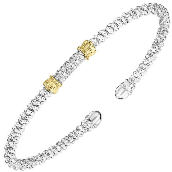 Lady's Sterling Silver and 14 Karat Yellow Gold 2mm Open Vahan Diamond Bracelet Krekeler Jewelers Farmington, MO