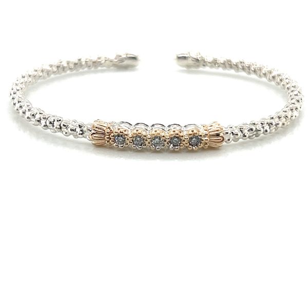 Lady's Sterling Silver and 14 Karat Yellow Gold 2mm Open Vahan Diamond Bracelet Krekeler Jewelers Farmington, MO