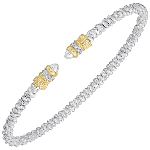 Lady's Sterling Silver and 14 Karat Yellow Gold 2mm Open Bar Vahan Diamond Bracelet with 6 Round Cut Diamonds Weighing .05ctw Having G/H Color and SI2 Krekeler Jewelers Farmington, MO