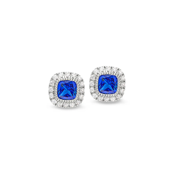 Platinum Finish Sterling Silver Micropave Simulated Sapphire Earrings With Hand Set Simulated Diamonds Krekeler Jewelers Farmington, MO