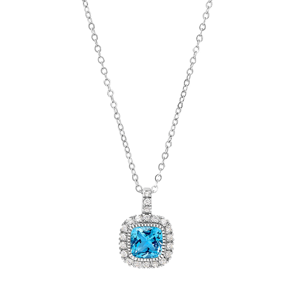Sterling Silver And Cushion-Cut Simulated December Birthstone Pendant With Simulated Diamonds Krekeler Jewelers Farmington, MO