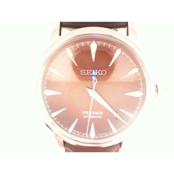 Seiko Presage Cocktail Time Stainless Steel Automatic Brown Dial with Rose Accents Leather Strap Krekeler Jewelers Farmington, MO
