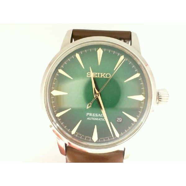 Seiko Presage Cocktail Time with Brown Leather Strap Automatic Green Dial with Gold Accents Krekeler Jewelers Farmington, MO