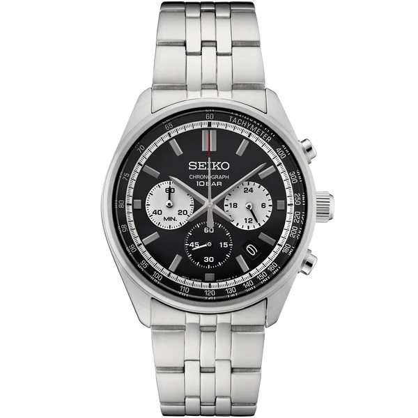 Seiko Watch Stainless Steel Quartz Chronograph Black Dial Krekeler Jewelers Farmington, MO