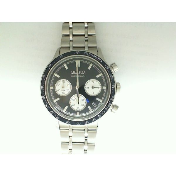 Seiko Stainless Steel Watch Quartz Chronograph Dark Blue Dial Krekeler Jewelers Farmington, MO