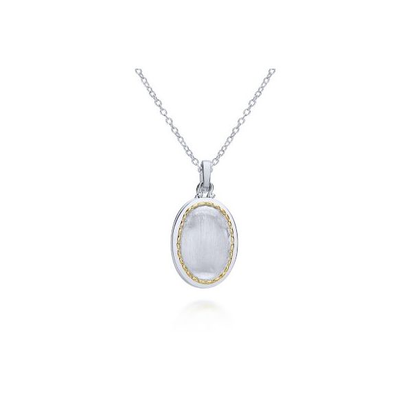 Lady's Gabriel Sterling Silver And 18 Karat Yellow Gold 18 inch Brushed Oval Locket Necklace Image 2 Krekeler Jewelers Farmington, MO