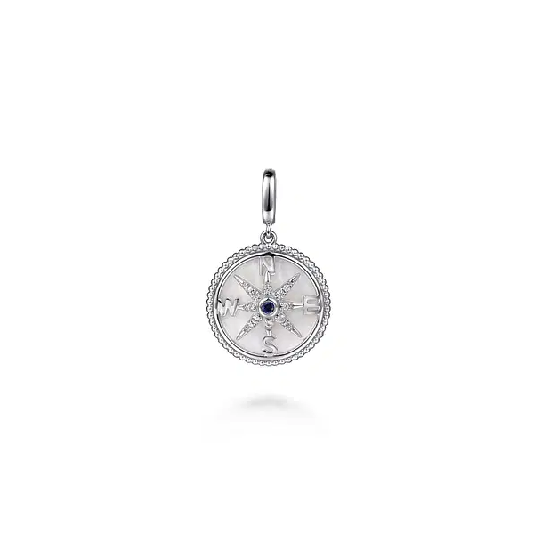Gabriel & Co. Sterling Silver 20mm Bujukan White Sapphire Compass & Mother of Pearl Medallion Krekeler Jewelers Farmington, MO