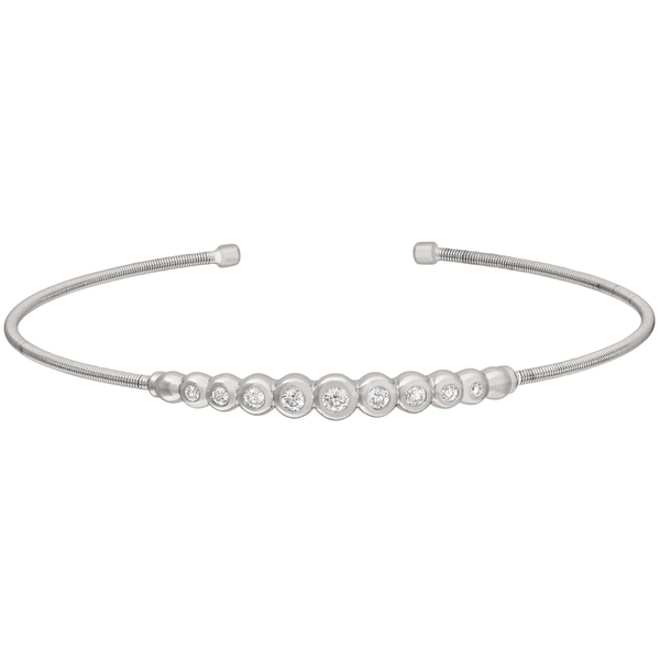 Sterling Silver Bracelet Cable Cuff Bracelet with Graduated Simulated Diamonds Krekeler Jewelers Farmington, MO