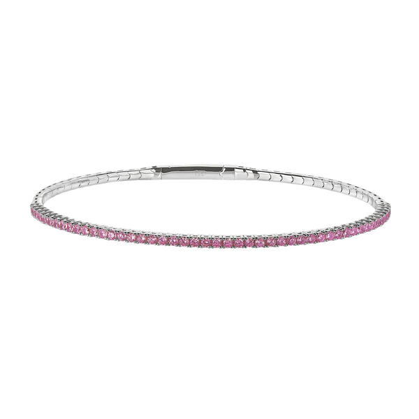 Sterling Silver Single Row Flexible Bracelet with 1.75mm Simulated Pink Sapphires Krekeler Jewelers Farmington, MO