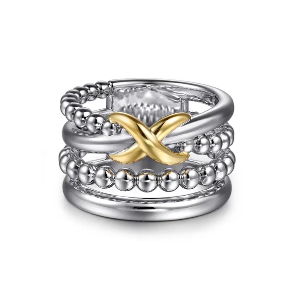 Gabriel & Co. 925 Sterling Silver and 14K Yellow Gold Bujukan Criss Cross Ring Krekeler Jewelers Farmington, MO