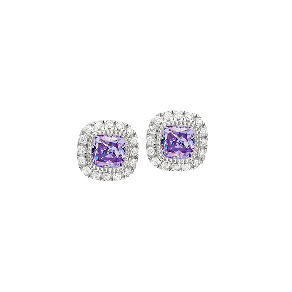 Sterling Silver June Simulated Light Amethyst Earrings with Simulated Diamonds Halo Krekeler Jewelers Farmington, MO