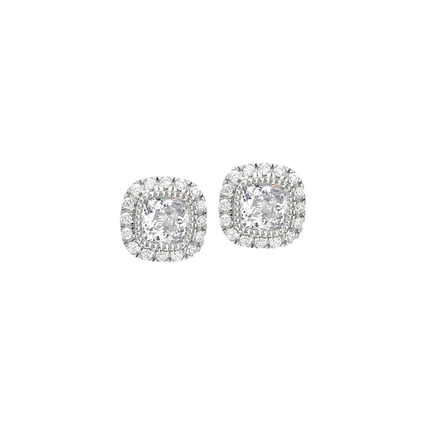 Sterling Silver April Simulated Diamonds Earrings with Simulated Diamonds Halo Krekeler Jewelers Farmington, MO