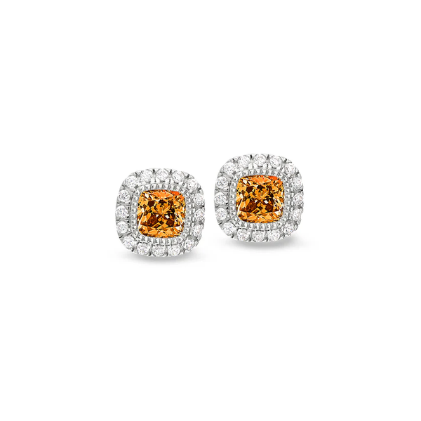 Sterling Silver November Simulated Citrine Earrings with Simulated Diamond Halo Krekeler Jewelers Farmington, MO