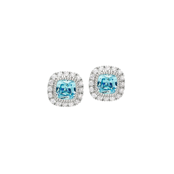 Sterling Silver Micropave Simulated Aquamarine Earrings with Simulated Diamonds Krekeler Jewelers Farmington, MO