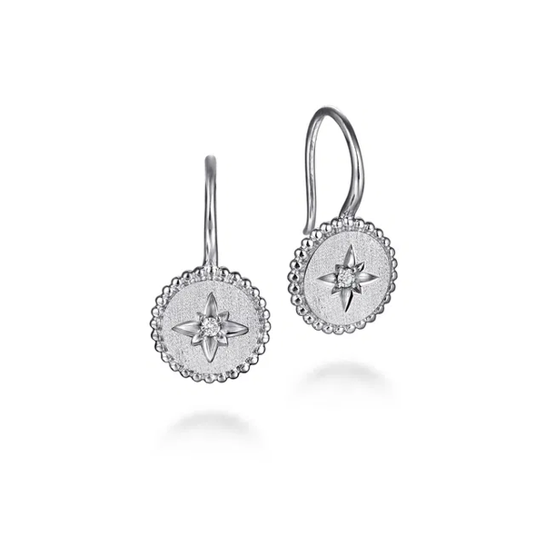 Gabriel and Co Sterling Silver Diamond Bujukan Starburst Medallion Earrings With 2 Round Cut Diamonds Having G/H Color and SI1 Clarity Serial No S2335 Krekeler Jewelers Farmington, MO