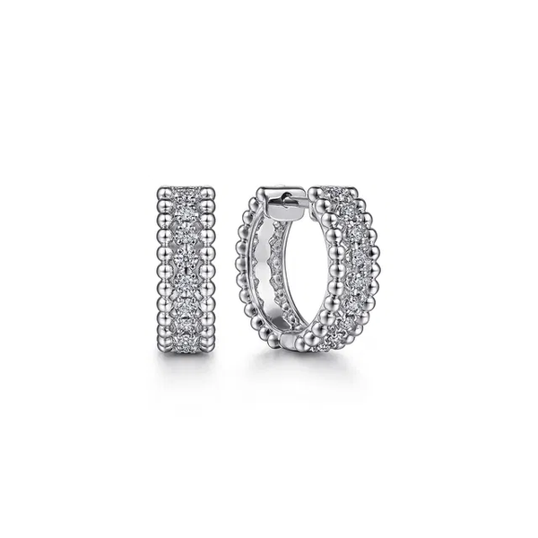 Lady's Gabriel & Co. Sterling Silver And 18 Round Cut White Sapphires Huggie Earrings Krekeler Jewelers Farmington, MO