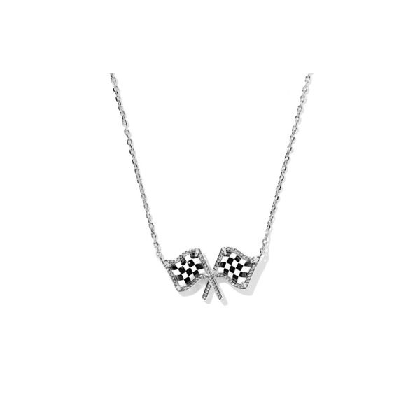 Kendra Scott Checkered Flag Pendant in White Metal Krekeler Jewelers Farmington, MO