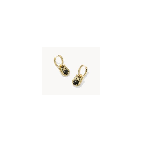 Kendra Scott Owl Huggie Earrings Goldtone Sheen Obsidian Krekeler Jewelers Farmington, MO