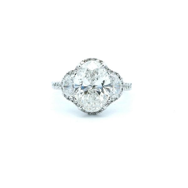 18KW 4.25CTW Oval and Half Moon Three Stone Lab Grown Diamond Ring Kiefer Jewelers Lutz, FL
