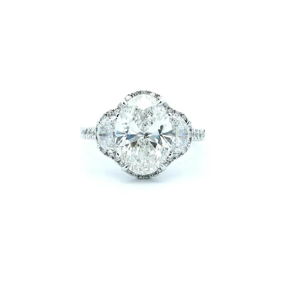 18KW 4.25CTW Oval and Half Moon Three Stone Lab Grown Diamond Ring thumb image 1